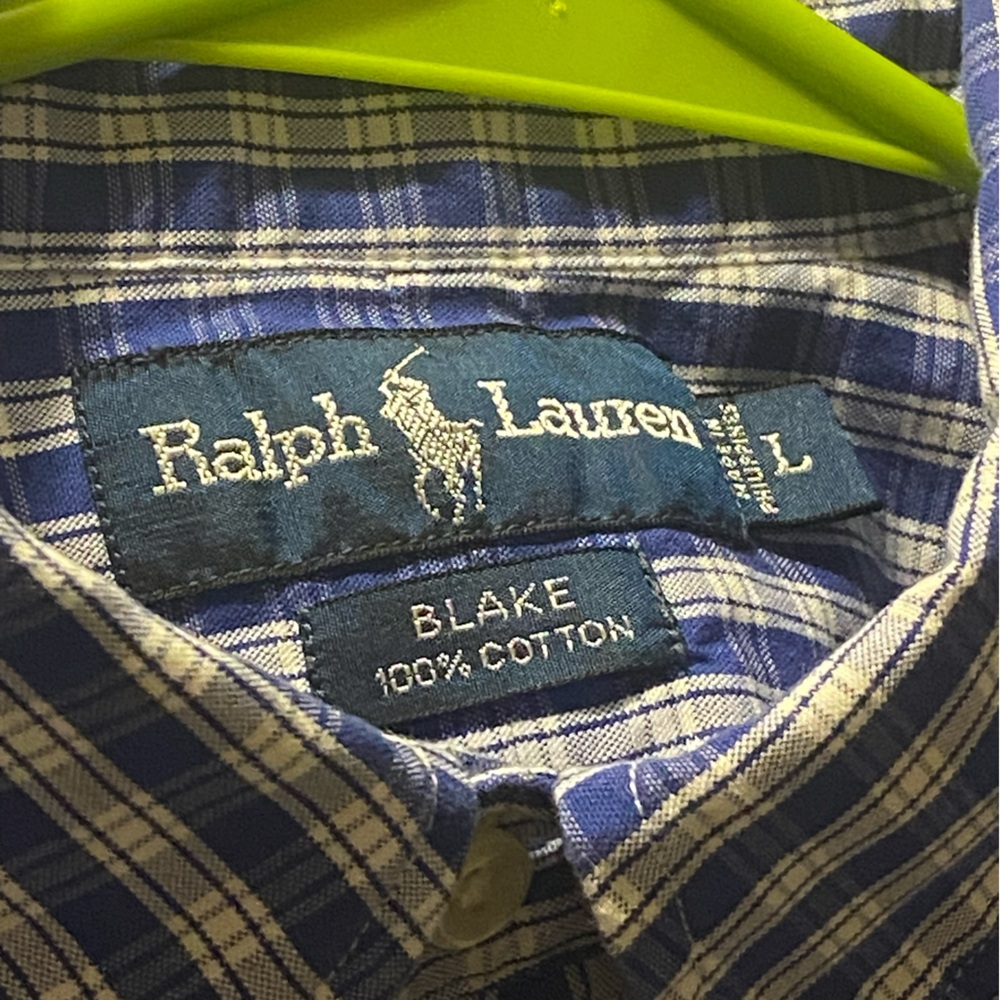 Ralph Lauren size large Button Down Blake Blue White Plaid Casual Preppy shirt